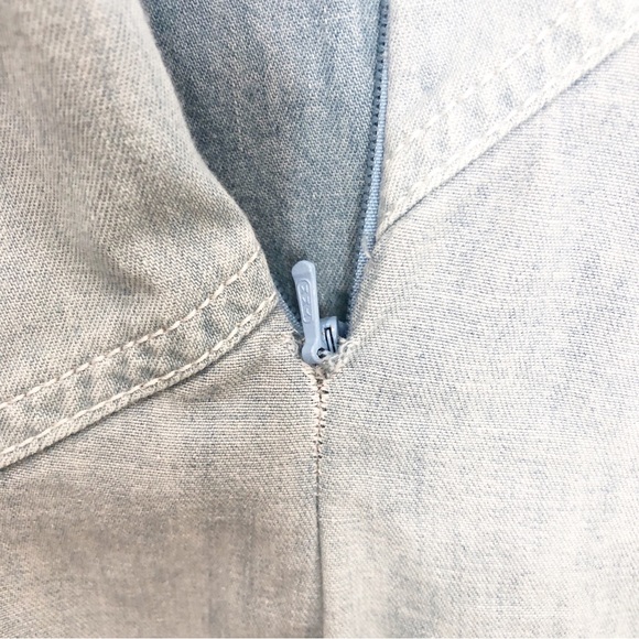 Colovos Midi Dress Chambray Seamed Two Tone Short Sleeve Asymmetrical Hem Small - Picture 14 of 16